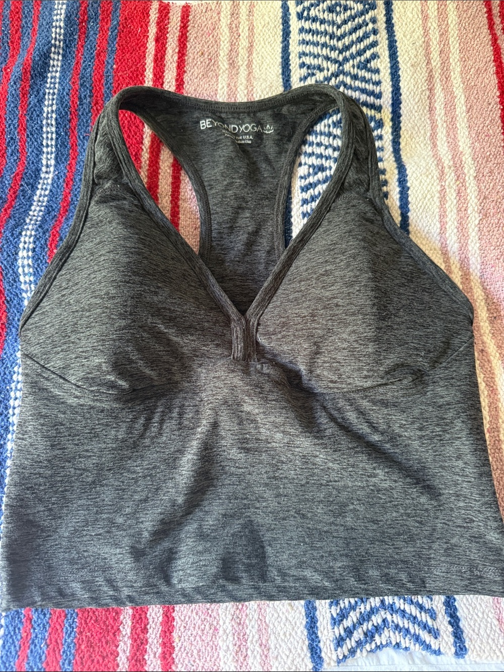 Beyond Yoga Heather Charcoal Racerback Cropped Tank with Padding | Yoga | Pilate